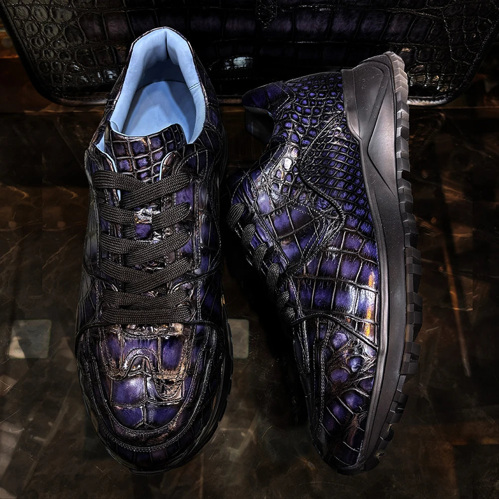 Luxury Handmade Crocodile Leather Shoes Anti-slip Trending Sneakers for Men Breathable Cushioning Walking Style Shoes