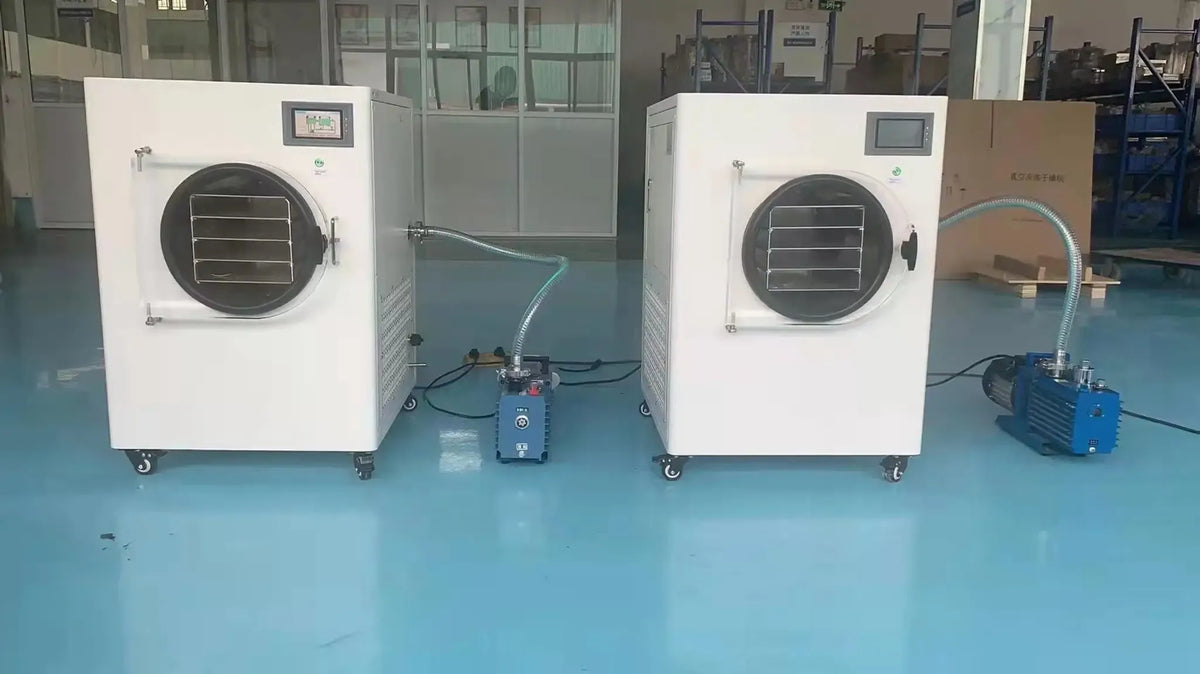 Industrial machine cabinet with circular viewing window and control panel on top