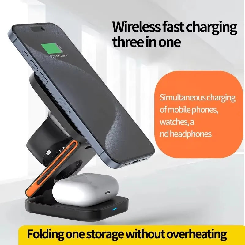 Just Link Multi-functional 3-in-1 15W Magnetic Wireless Charger with Type C Cable Portable Phone Charging Stand with Holder Tidesmit