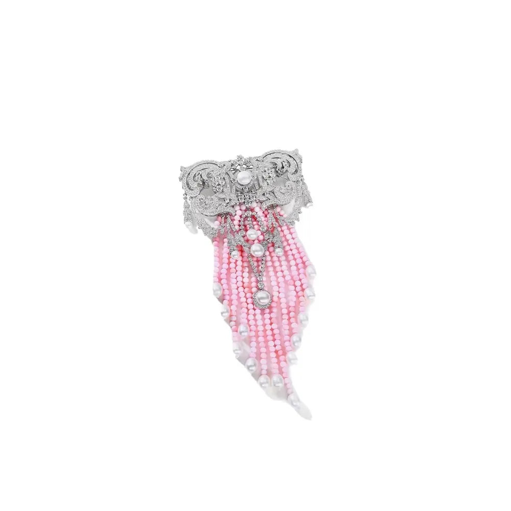 TIANSHE High-end Luxury Jewelry S925 pure silver Natural Pearls Tassel brooch Personality Design DressCorsage Decoration