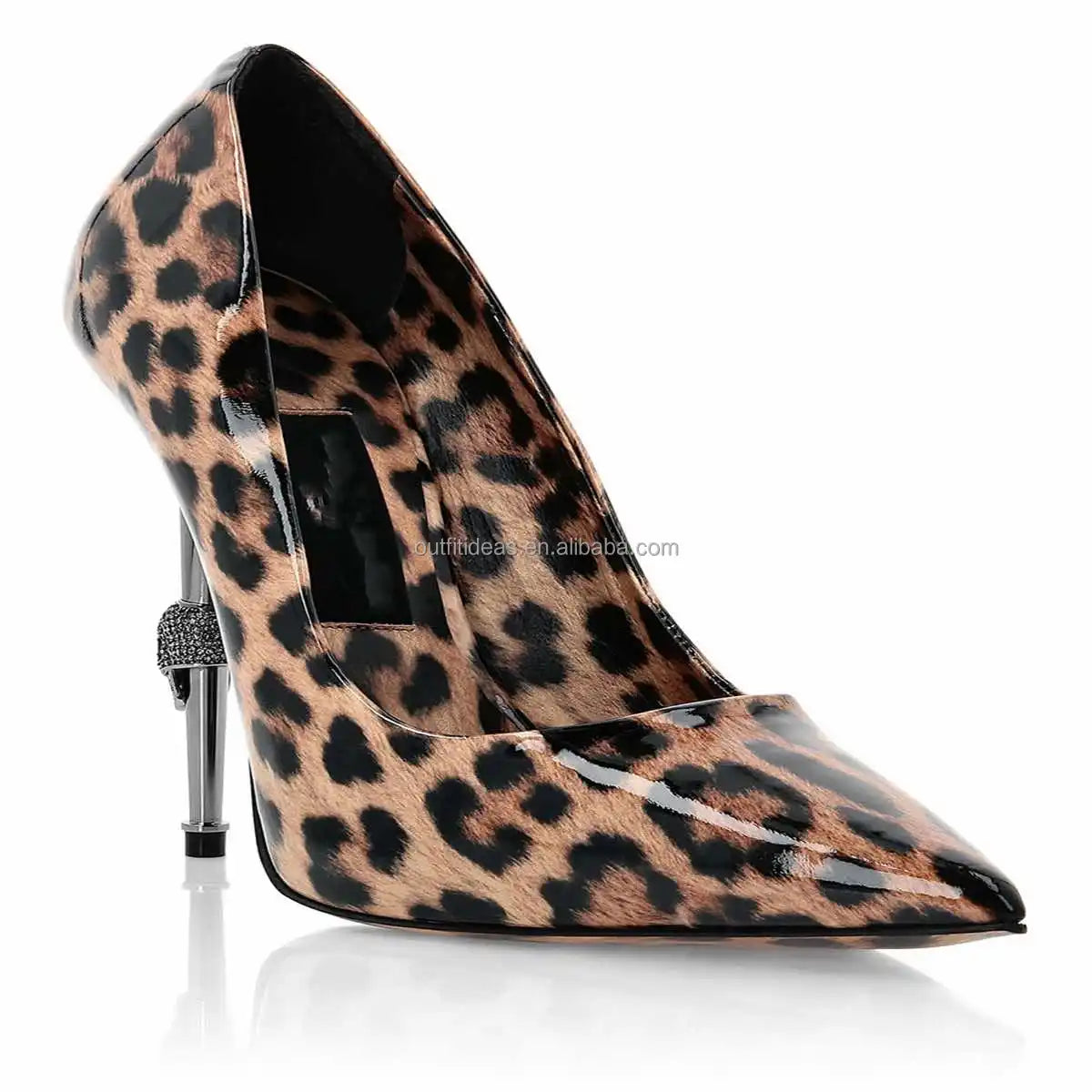 Top Quality Luxury Jewel Sandal Design 12cm Stiletto Heel Skull Heel Dappled Patent Leather Leopard Pumps Women Sexy Party Shoes