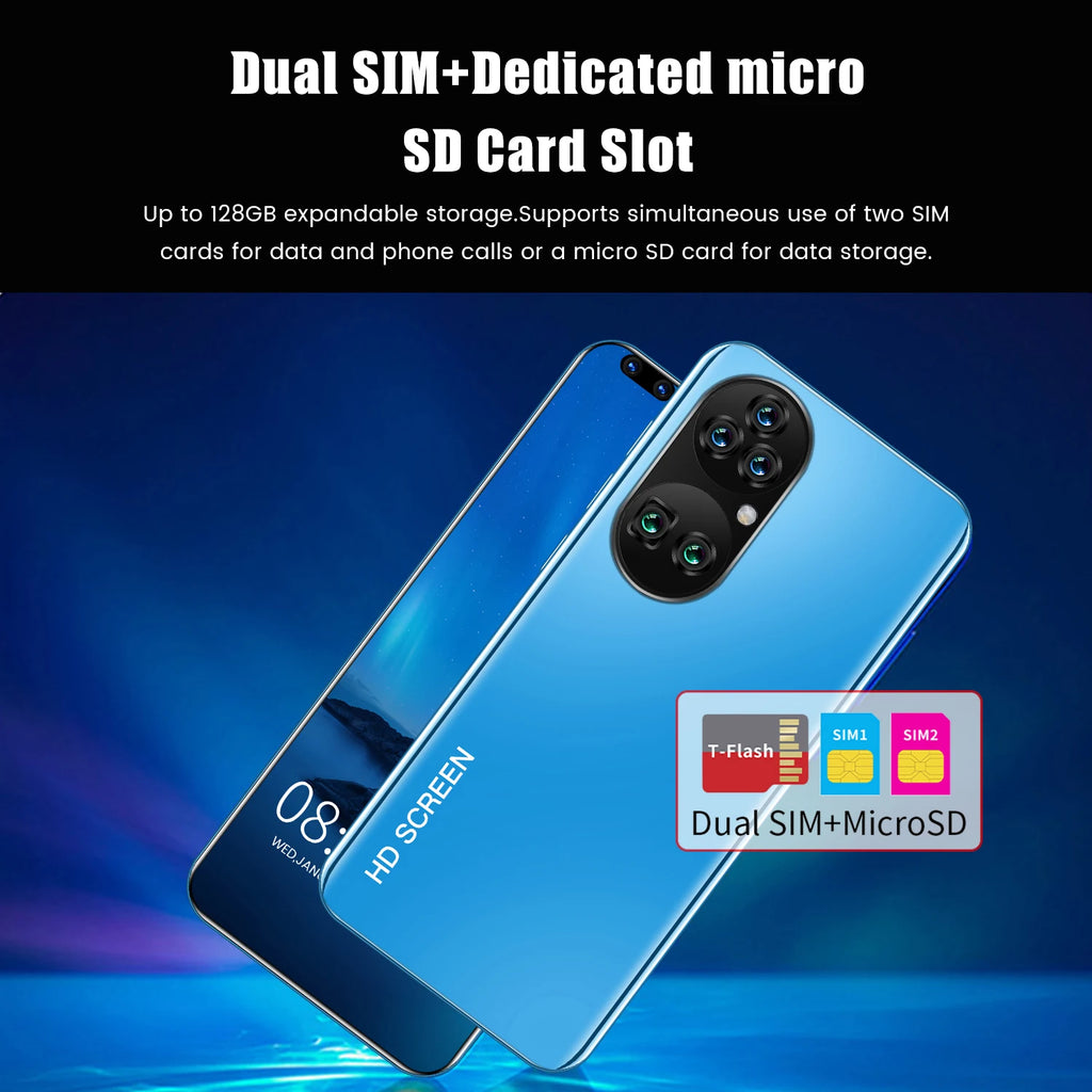 New P60 Pro 7.8 Inch 10 Core Smart Phone 16GB+512GB 4K HD GPS Navigation 5G Android SmartPhone 40+48MP Game Mobile Phone - Tidesmit