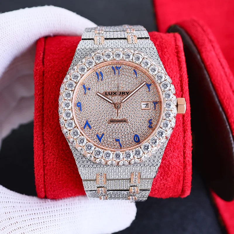 Wholesale Customized High Quality Iced Out Men's Mechanical Diver Watch Water Resistant with Moissanite & Diamond Tester