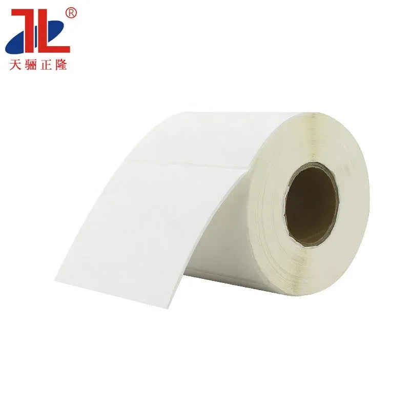 White label roll with blank labels partly unrolled in a strip