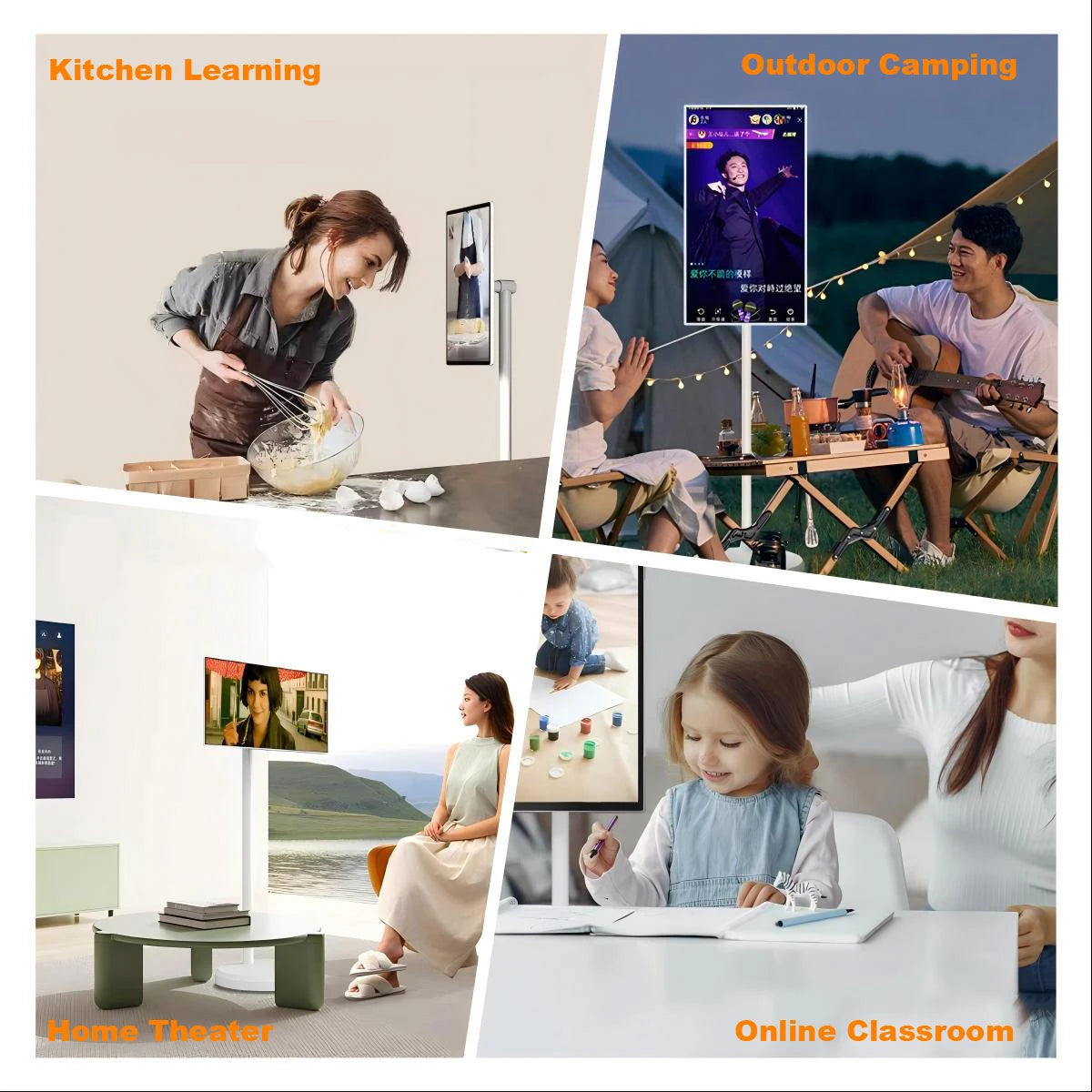 21.5 Inch Portable Smart TV 8-Core CPU Android OS LED Touch Screen Built-In Speaker Mobile Monitor Rotatable Touch Screen TV