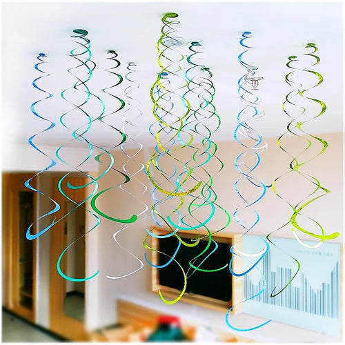 Mixed-color hanging swirl decorations, spiral streamers for party DIY, 6-piece set