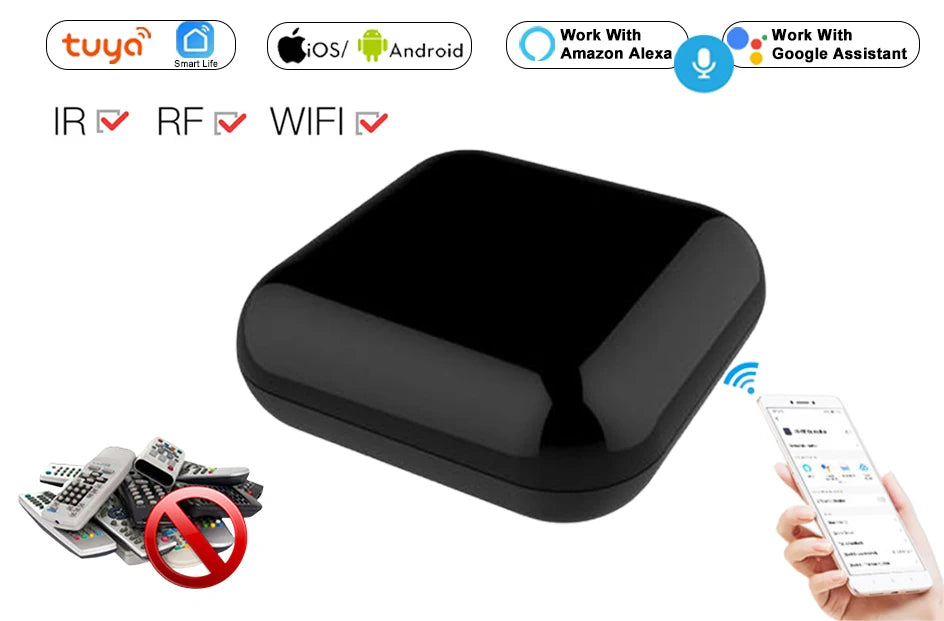 WiFi+RF+IR All-In-One Smart Universal Remote Controller, RF Appliances Tuya Smart Life App Voice Control Alexa Google Home WiFi