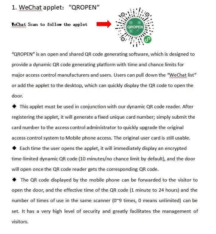 WeChat applet QROPEN description page for dynamic QR code access control