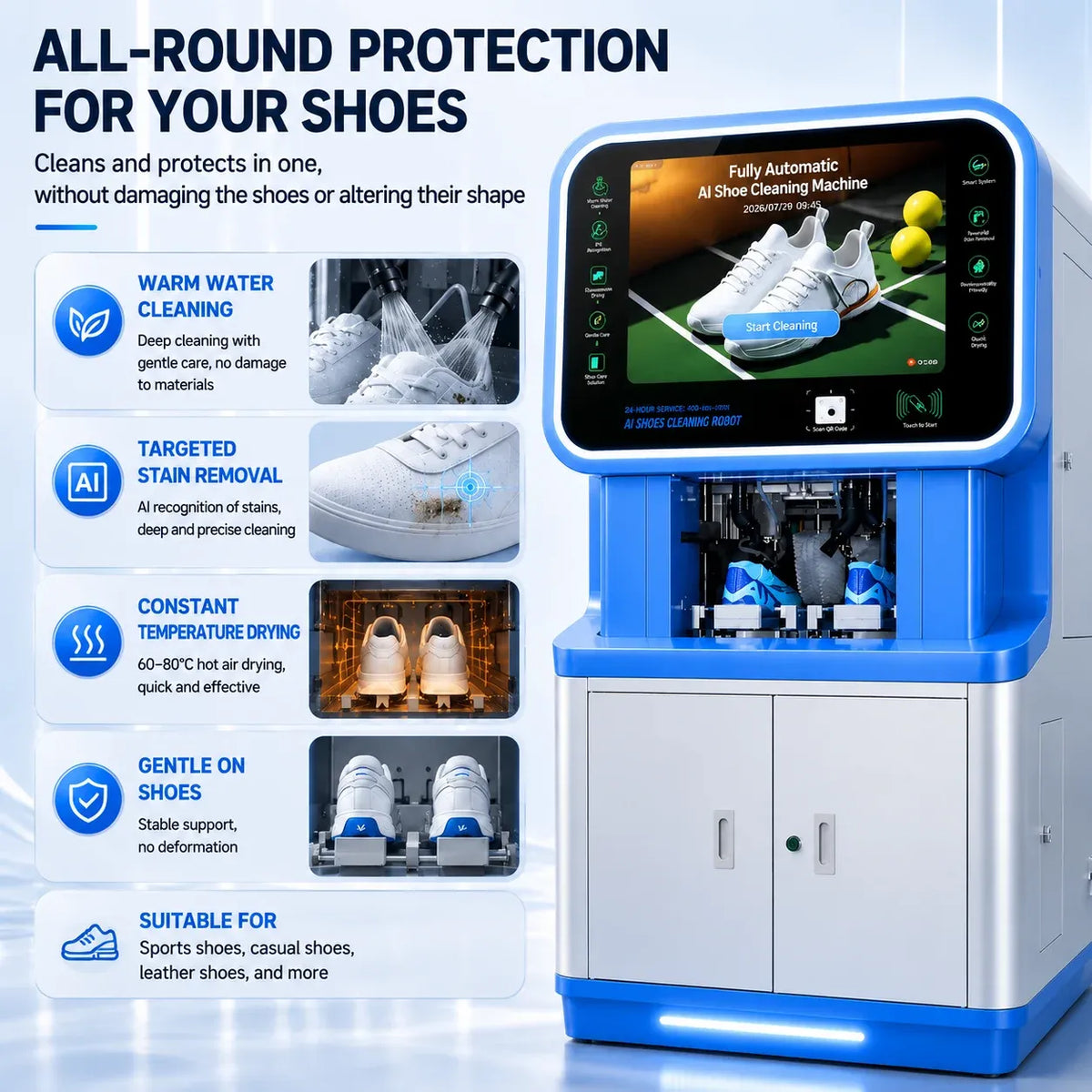 Commercial Shoe Washing Machine with Dryer and 1 Year Warranty