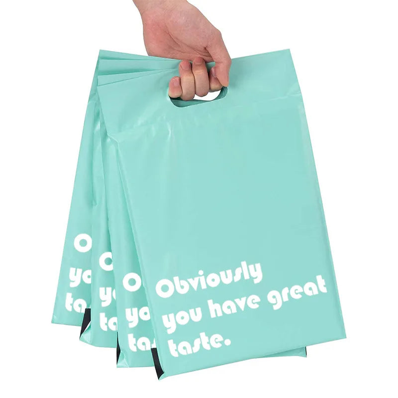 Mint green poly mailer bag set, "Obviously you have great taste" text