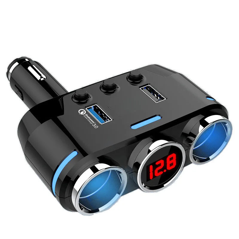 Multifunctional Car Charger USB Socket One-Touch Three-Cigarette Lighter 12-24V Voltage Monitoring Fast Charging for Cell Phones Black No Wireless with no USB port Tidesmit