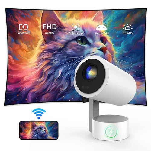 2025 R3P Portable Mini Projector 4K Full HD Smart Proyector 250 ANSI Lumen Home Theater Beamer Projector Built-in Battery - Tidesmit