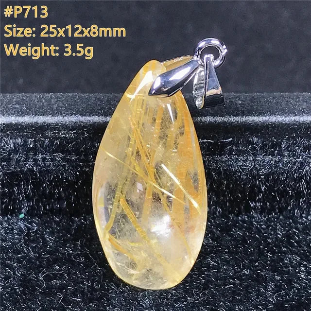 Natural Gold Rutilated Quartz Sterling Silver Pendant Necklace for Women & Men Healing Wealth Gift CCGTC Certified AAAAA