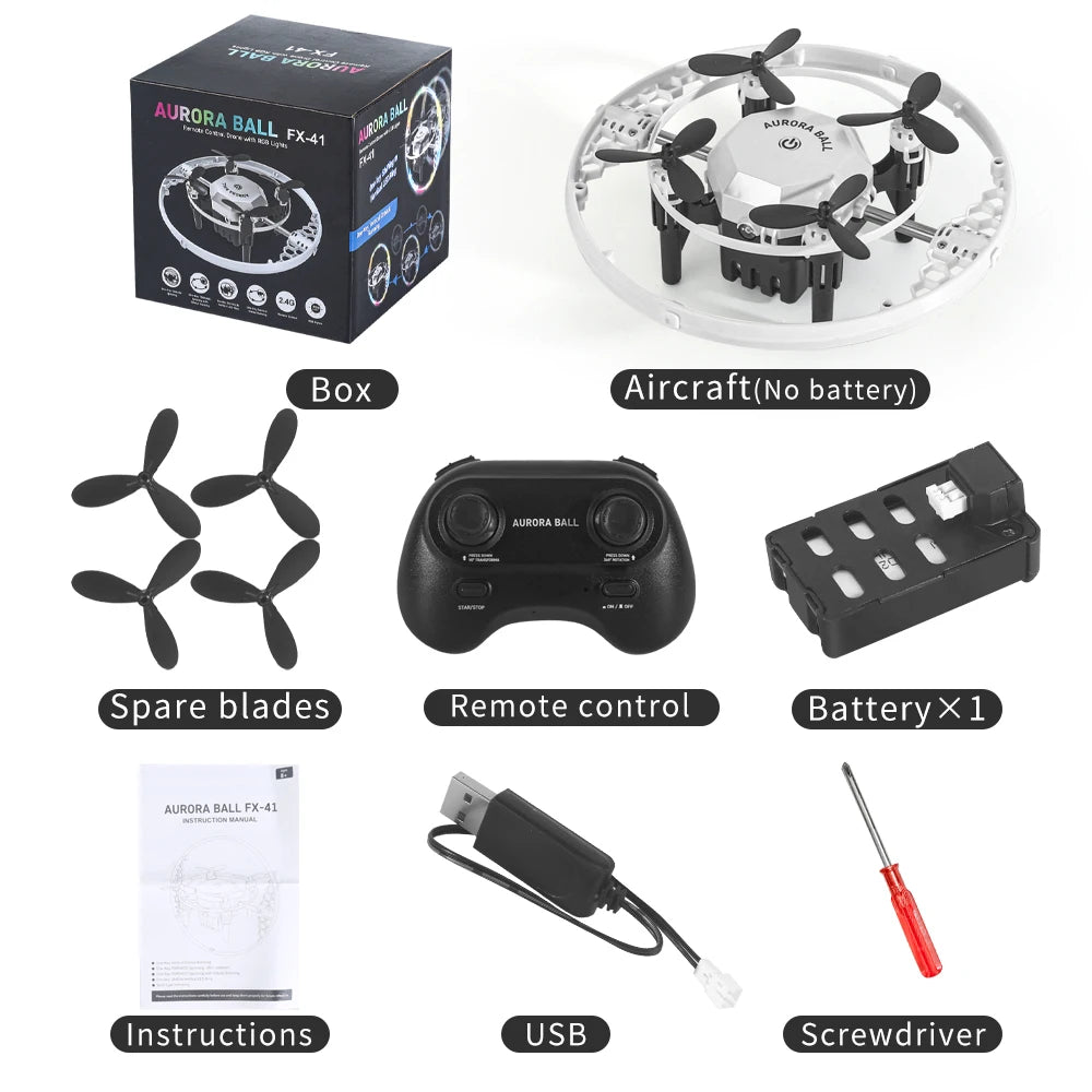 HOSHI FX-41 Aurora Ball Mini Drone Cool RGB Light Protective Design Remote Control for Kids Christmas Gifts Tidesmit