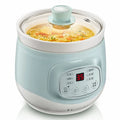 1L mini electric slow cooker with glass lid, light blue body, and digital display