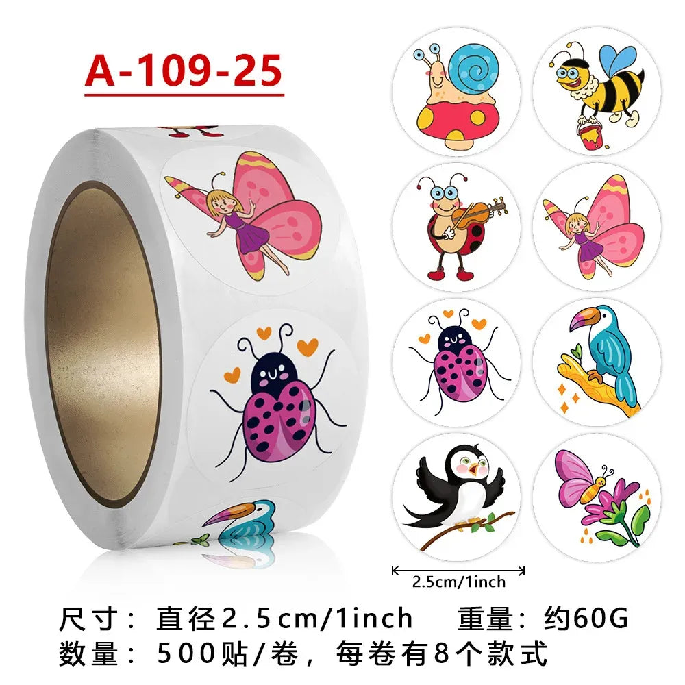 Kids animal transfer sticker roll with snail, ladybug, butterfly, and bee characters