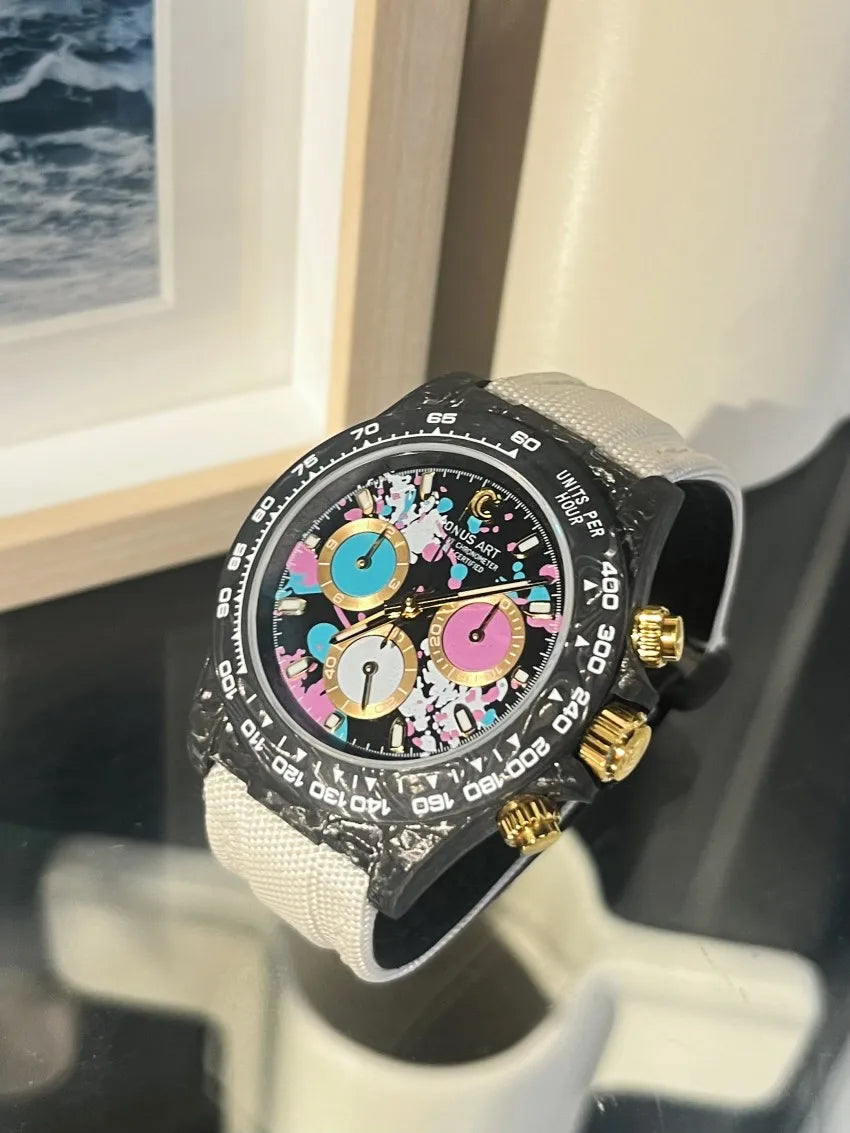 Day-tona Limited Edition Graffiti-Style Mechanical Watch-Carbon Fiber Case 40mm Sapphire Crystal Glass Pointer Hangzhou 20mm