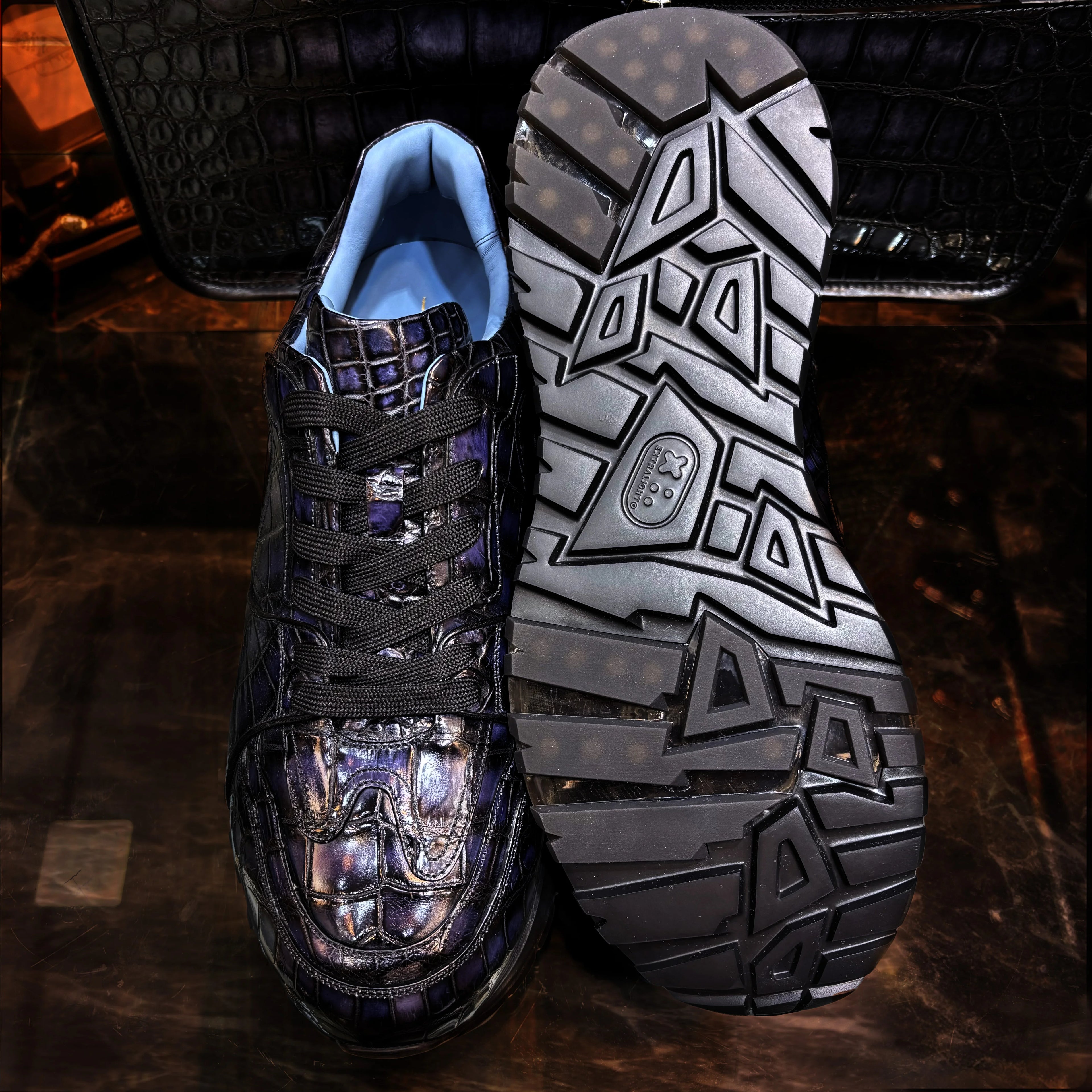 Luxury Handmade Crocodile Leather Shoes Anti-slip Trending Sneakers for Men Breathable Cushioning Walking Style Shoes