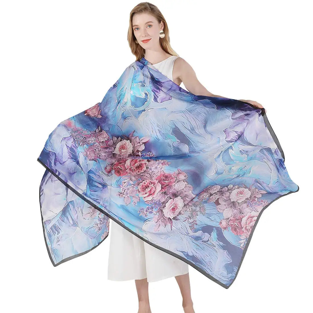 Wholesale 100% Pure Silk Printed Long Shawl Scarf Foulard for Women Spring Muslim Head Cover