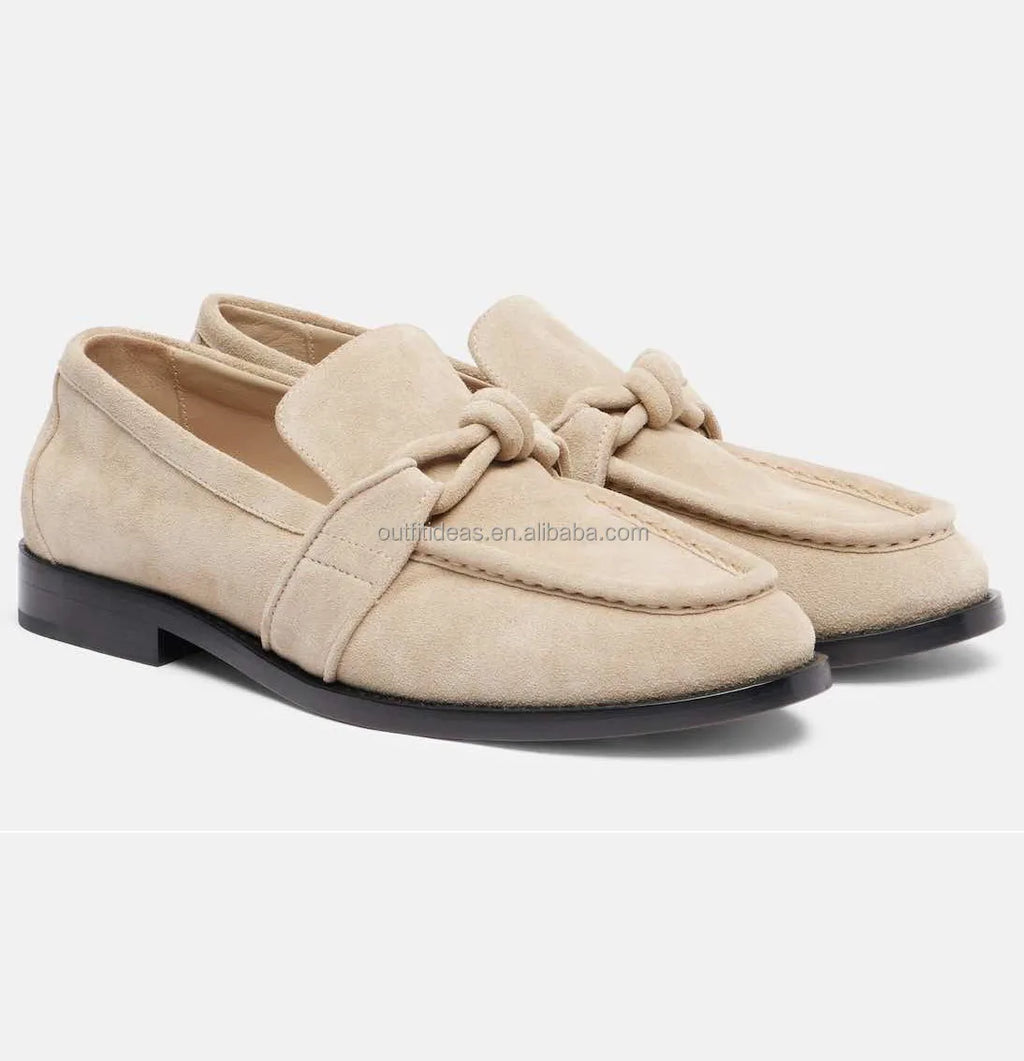 Calfskin Leather Loafers New With Tags Unisex Women Knot Soft Suede Loafers Genuine Leather Men Derby Shoes Brown Suede Loafers