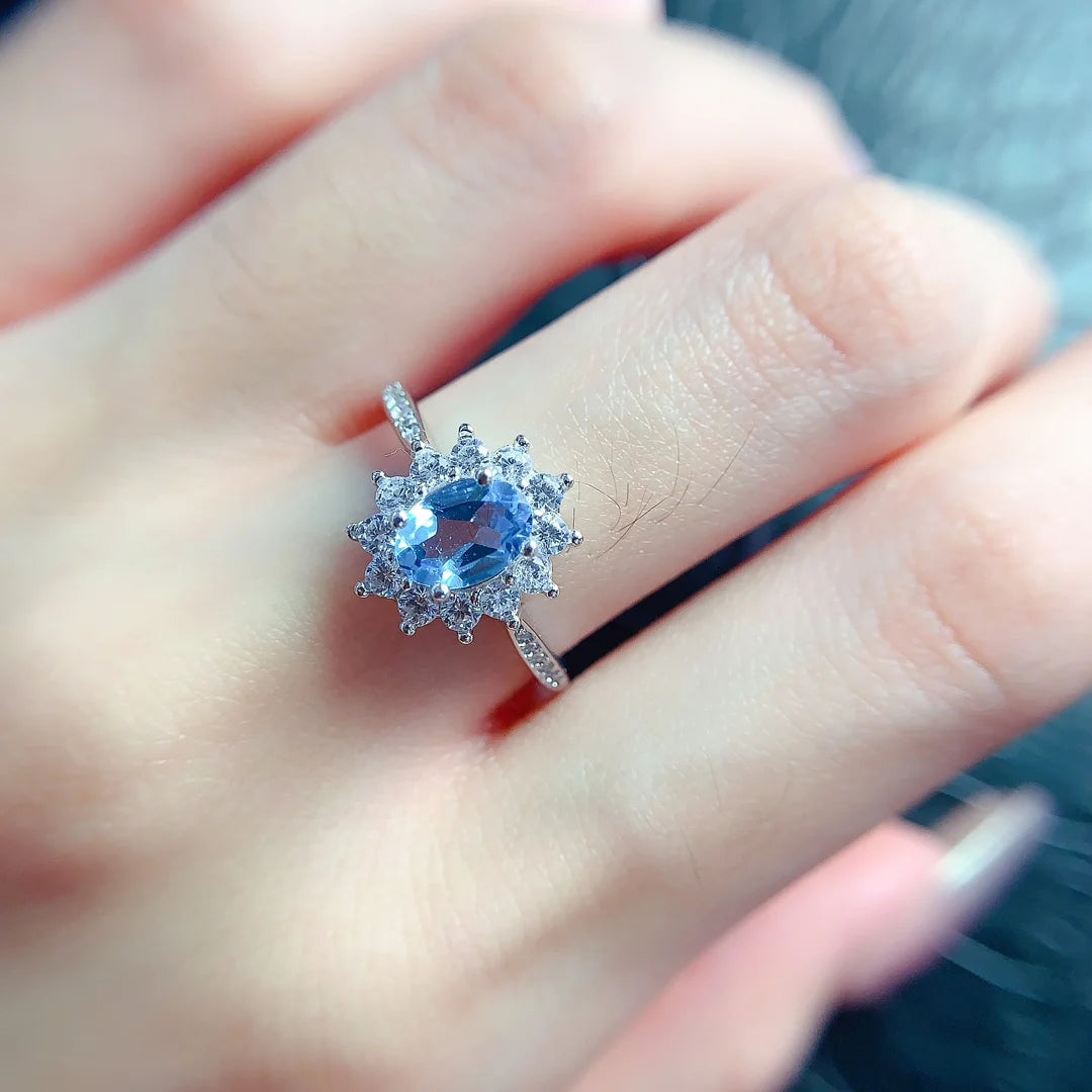 Hot Sale Natural Topaz S925 Sterling Silver Classic Engagement Rings Unisex Custom Design Wedding Anniversary & Party Gift