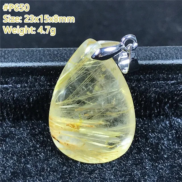 Natural Gold Rutilated Quartz Sterling Silver Pendant Necklace for Women & Men Healing Wealth Gift CCGTC Certified AAAAA