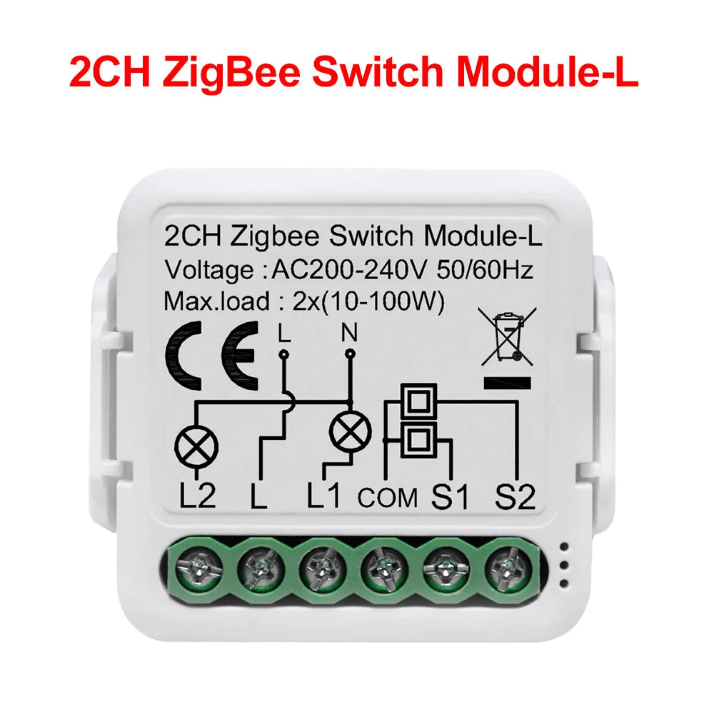 4CH ZigBee smart switch module with green terminal block, white housing