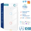 Smatrul Type C Wireless WiFi RF433 Smart Home Wall Switch with Alexa Google Home Timing Voice App Tuya Max Current 10A US 12*7.2*3.84cm White 2gang Us Standard Tidesmit