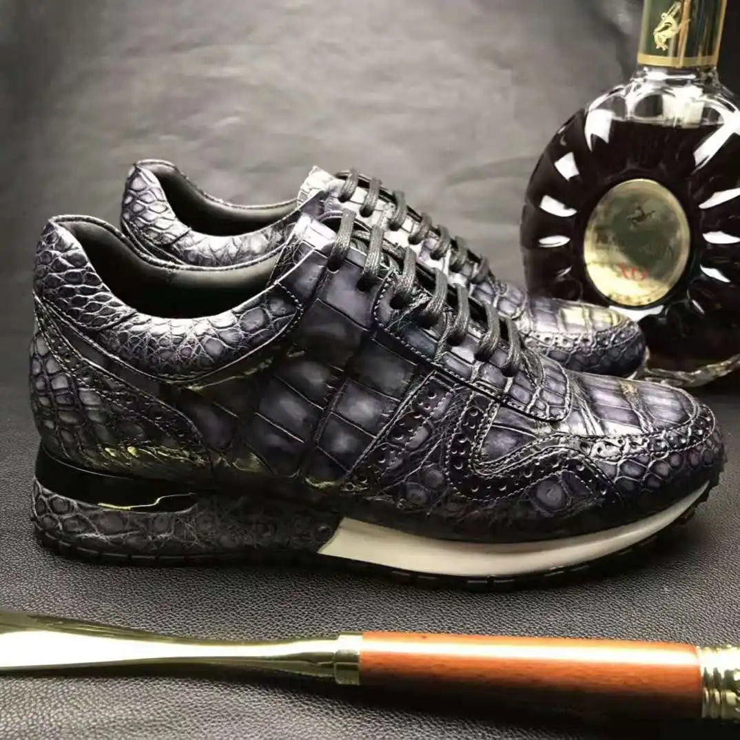 Walking Men's Fashion Sneakers Shoes Breathable Genuine Crocodile Leather Sport Shoes for Men Luxury Alligator Casual Shoes Men