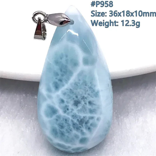Natural Blue Larimar Trendy Necklace Pendant Women Men Gift Beads 925 Sterling Silver Dominica Water Drop Crystal Stone Jewelry