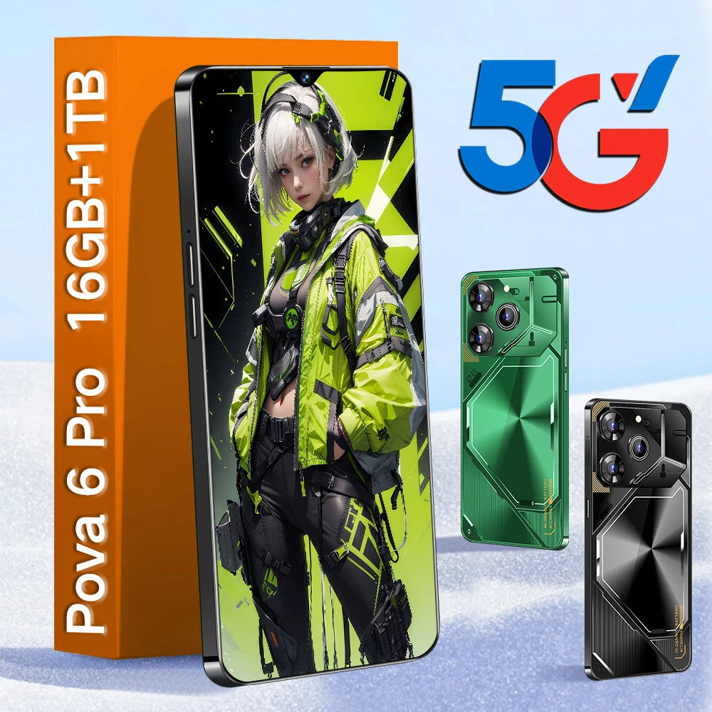 Unlocked Pova 6 Pro 5G Smartphone 16GB RAM 1TB ROM Long Battery Life Dual SIM Android Smart 5G Phone - Tidesmit