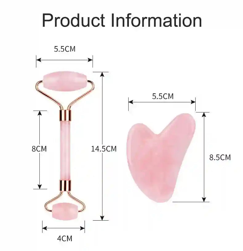 Rose Quartz Face Roller and Gua Sha Set - Premium Facial Massage Tool Massage Roller Tidesmit