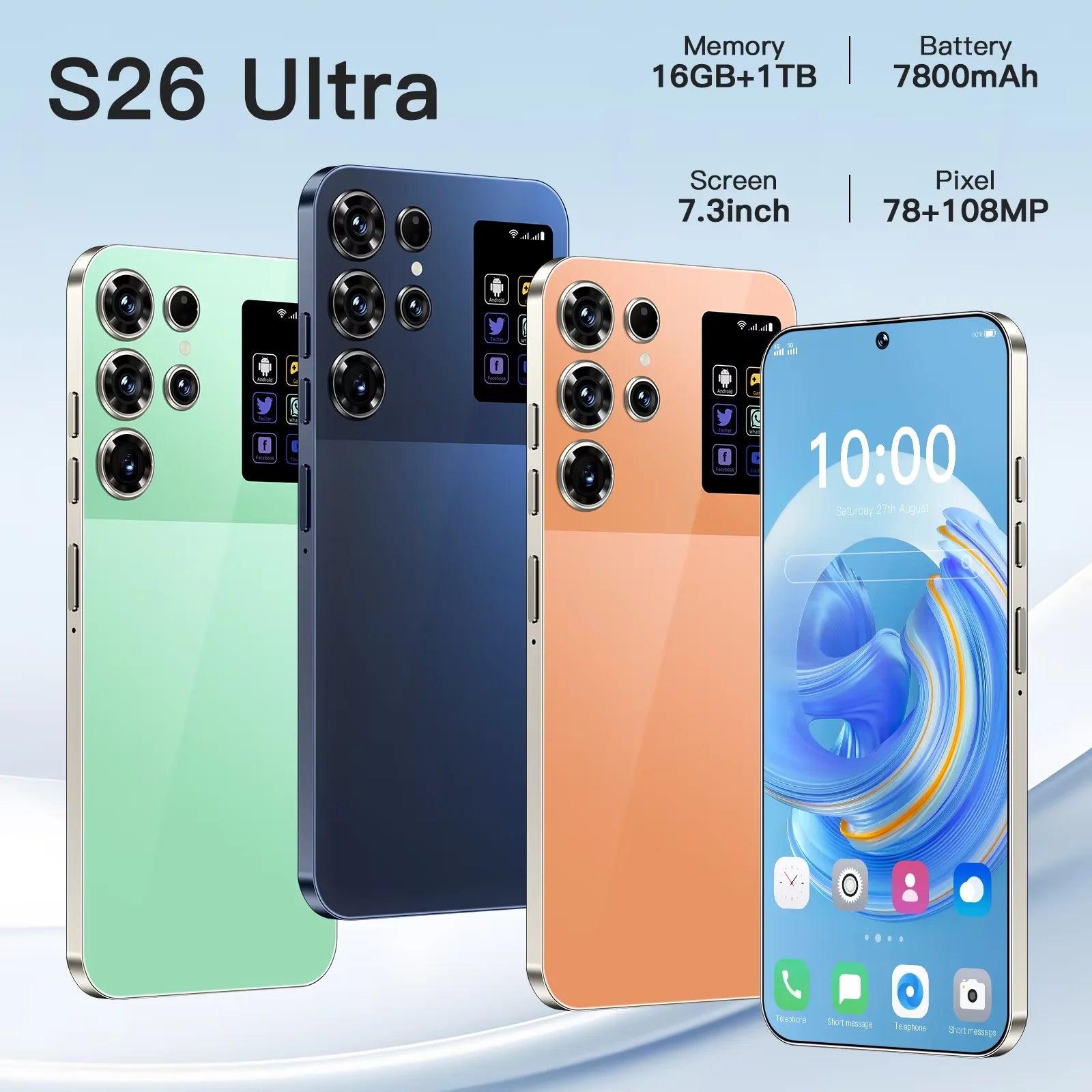 Dropshipping S26 Ultra 7.3 Inch 16GB+1TB 5G Smartphone 72+108MP HD Camera Dual Card 5G Android 14.0 Unlocked Cellphone - Tidesmit