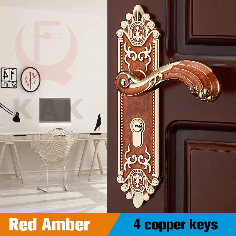KAK European Style Gold Door Locks with Keys Door Handle Ivory White Security Entrance Door Lock Mute Anti-theft Door Hardware