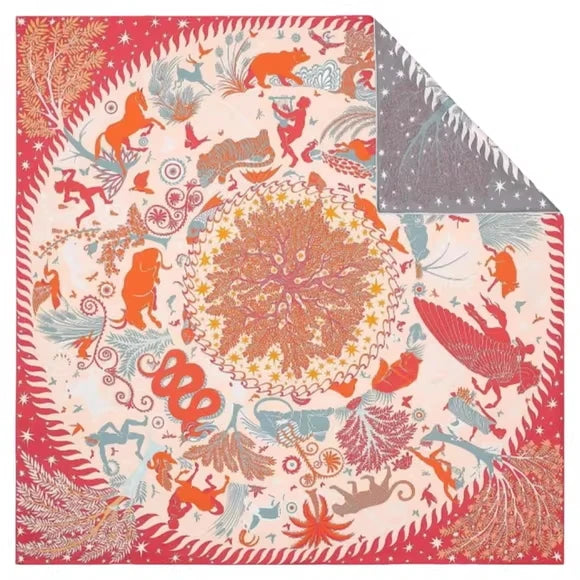 Luxurious 90*90cm Square Myth Collection Digital Printed Silk Scarf Gift Specially Designed for Elegant Individuals