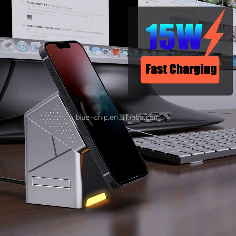 Yanchentian Universal Premium Quality Fast Charge Smartphone Multifunction Holder Cube Magnet Foldable 3 in 1 Wireless Charger Tidesmit