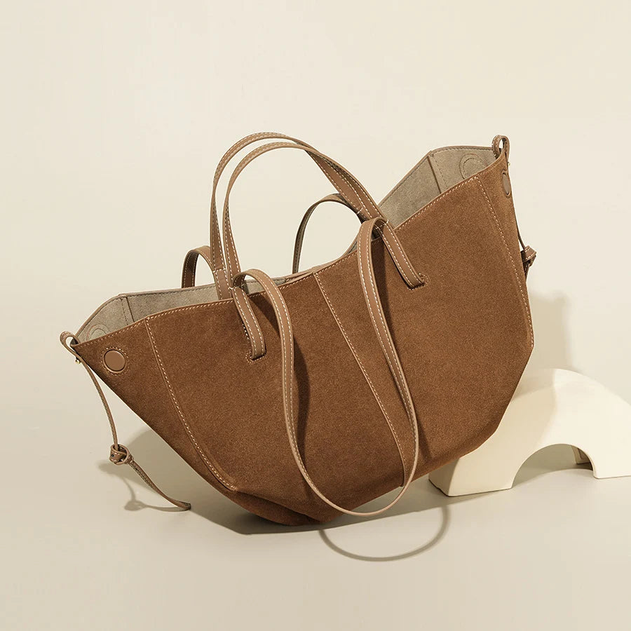 Tote Bag Manufacturer Custom OEM Ladies Luxury Designer Large Capacity Suede Genuine Leather Women Handbag Shoulder Tote Bag