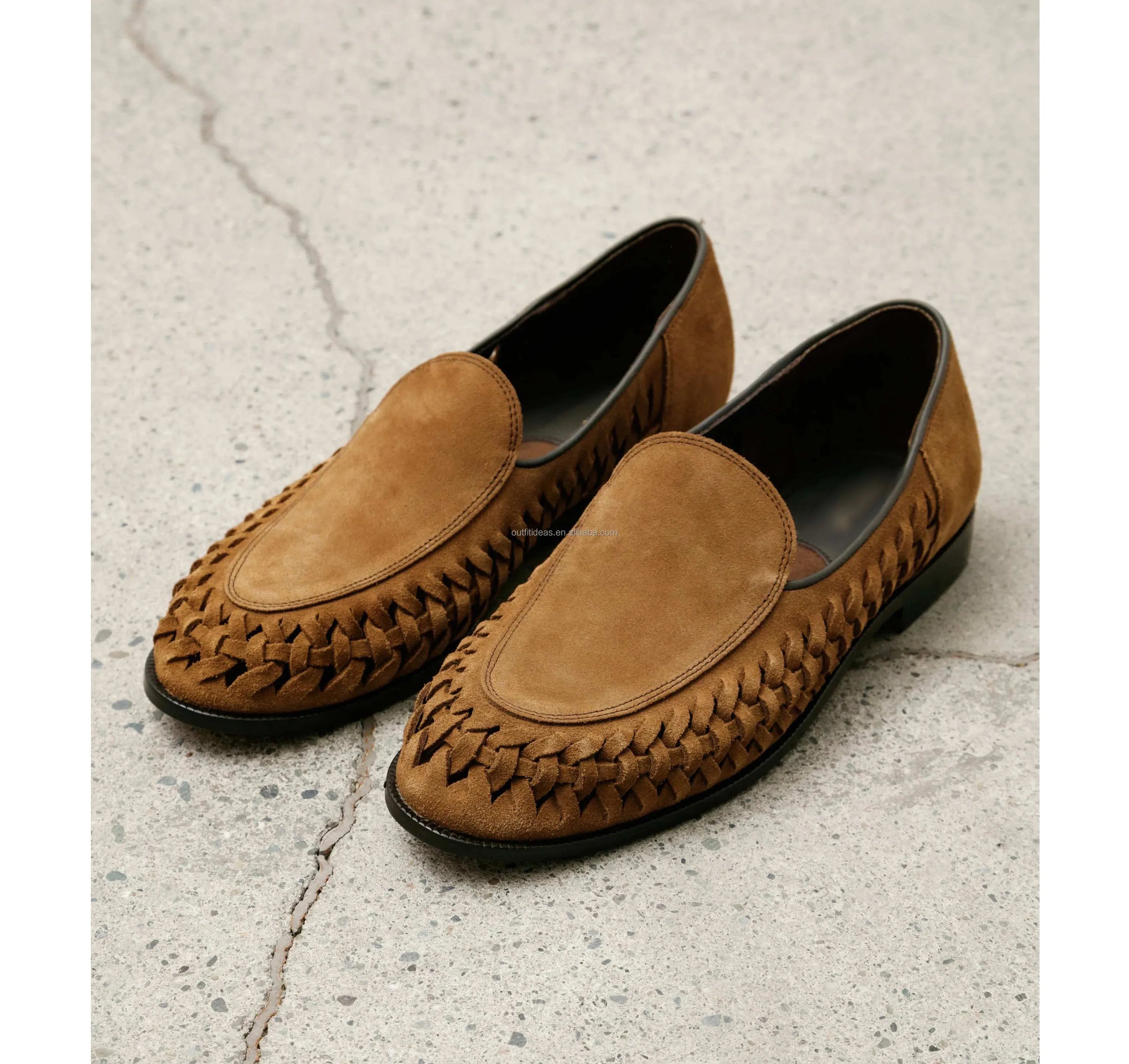 Premium Men Cow Suede Leather Loafers Unisex Dress Shoes Blake Stitch Slip-On Leather H S Libido Loafer Tobacco Whip Loafer
