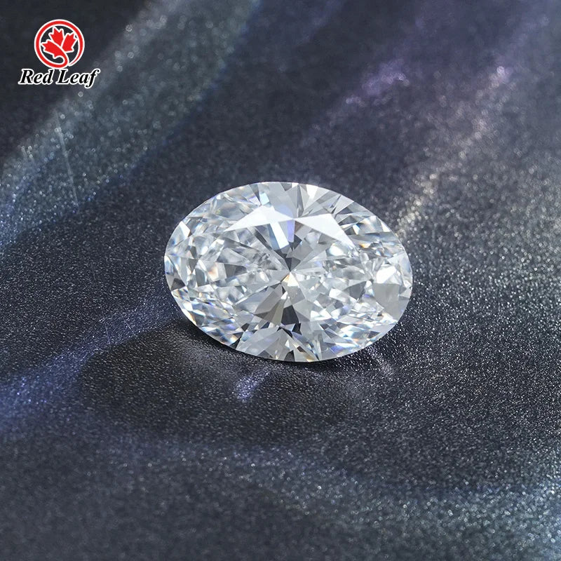 Oval lab-grown diamond, clear faceted loose gemstone with bright sparkle