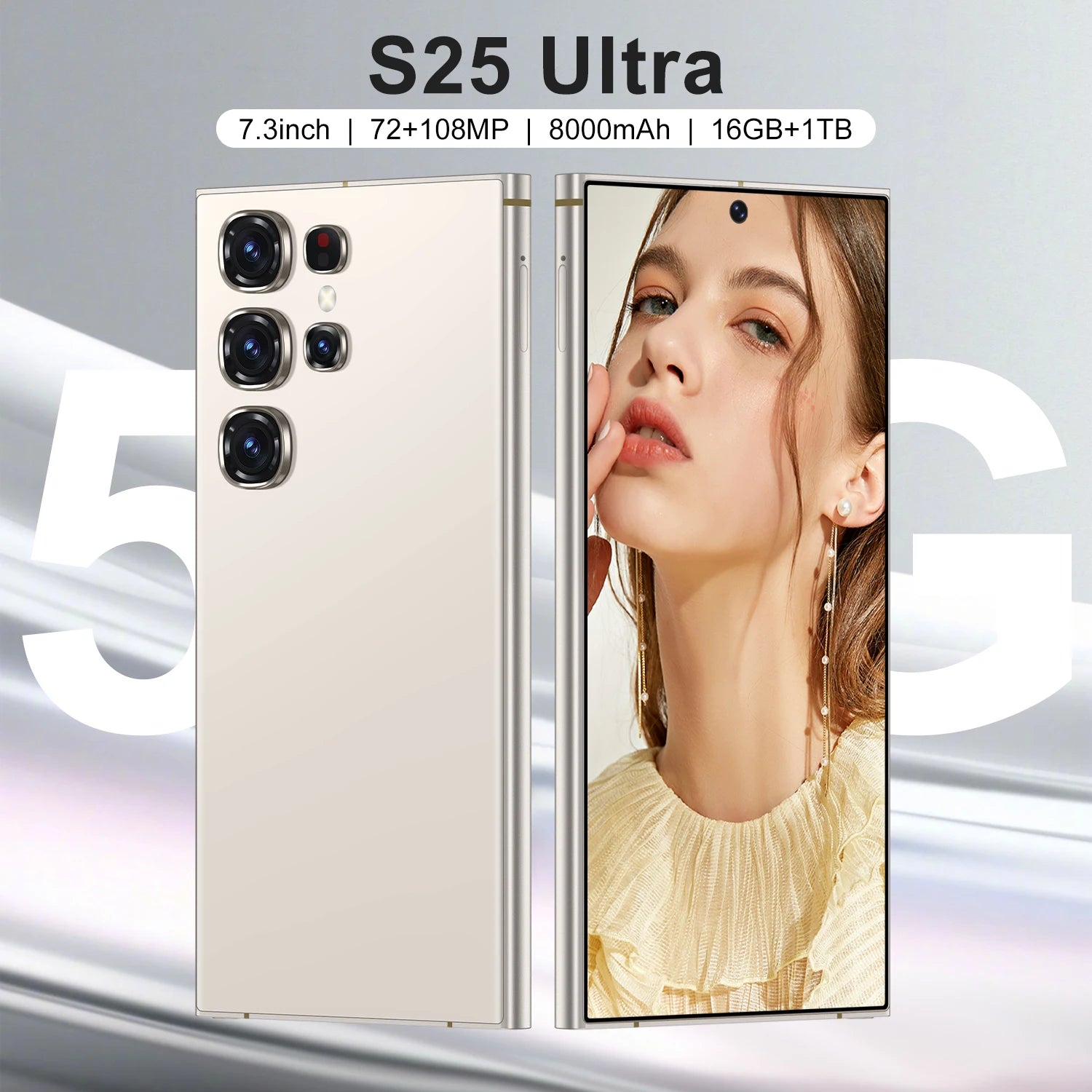 Tidesmit S25 Ultra 7.3 inch smartphone with 108MP camera and octa core processor for high performance gaming.