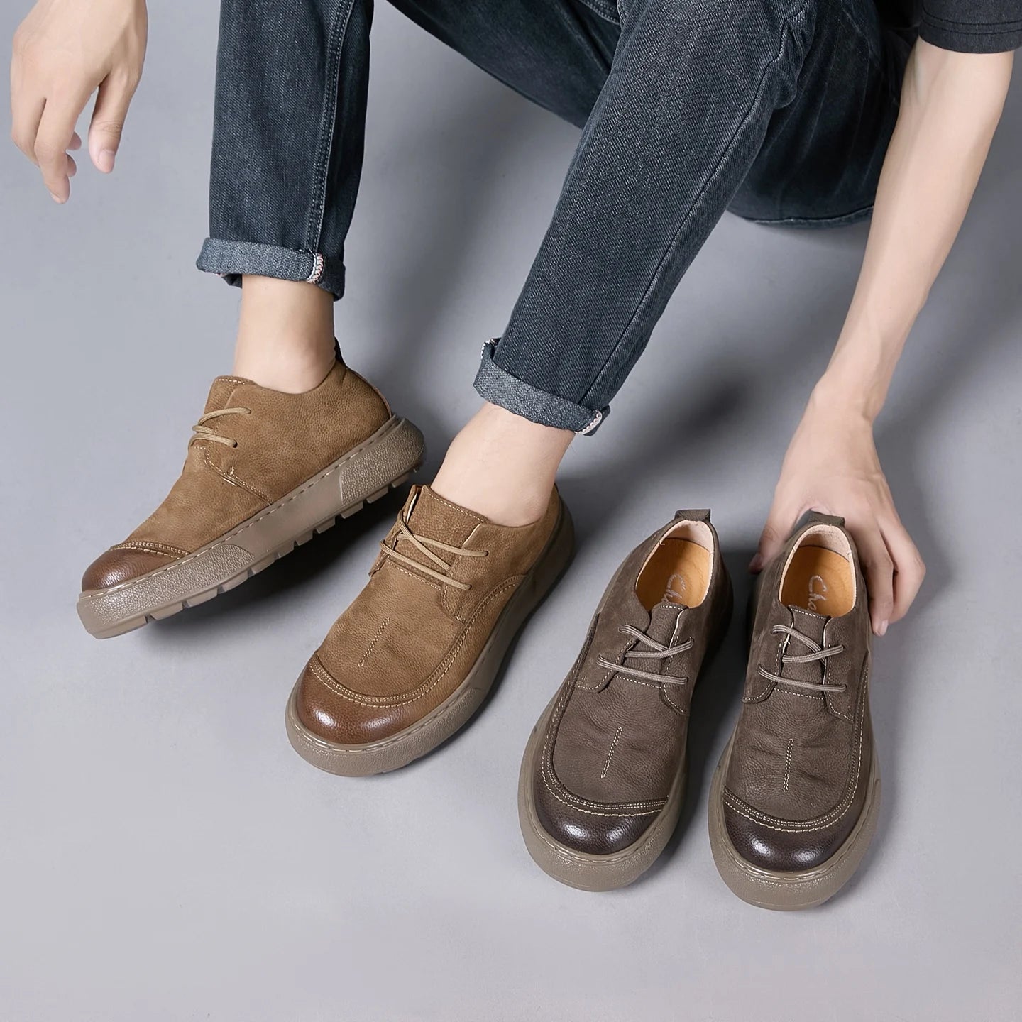Men's Luxury Fashion Lightweight Leather High Top Sneakers Comfortable Lace-Up Walking Shoes Height Increasing