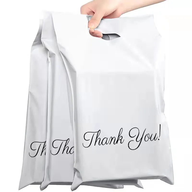 Custom Logo High Quality Express Minimalism Envelope Handle Mailing Bags with Handle Poly Square Polybag Beige Courier Packaging