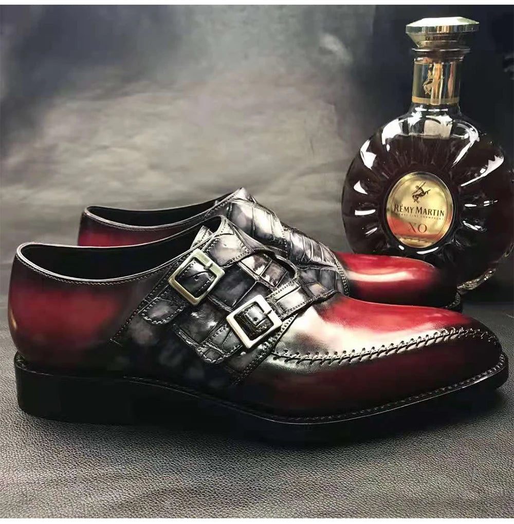 TAIJIHUO Mens Premium Closed Toe Monk Strap Shoes Comfort Buckle Strap Patchwork Pattern