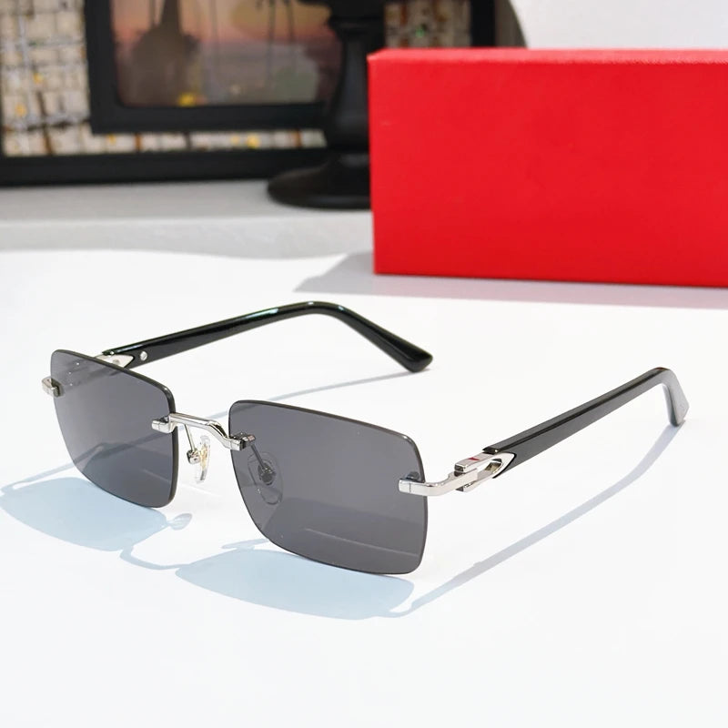 High Quality Rimless Glasses Luxury Men Branded Shades Women Vintage Fashion Frameless Designer Buffalo Horn Sunglasses