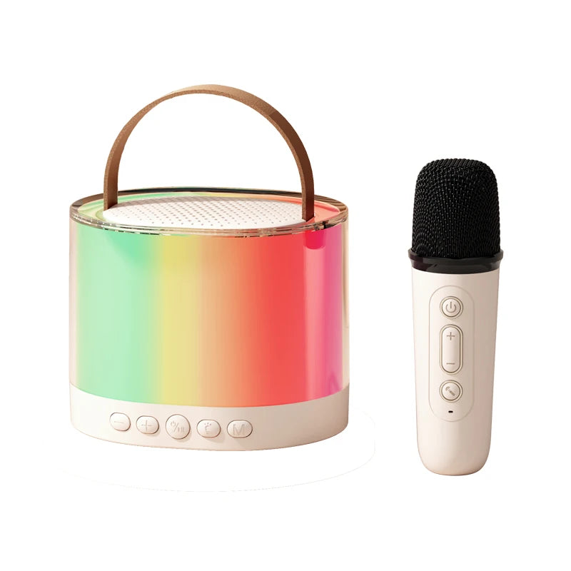 K52 Mini Wireless Bluetooth Karaoke Speaker for Kids with LED Light Two Wireless Microphones Gifts for Boys Girls Birthday White with 1 Mic My Store
