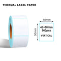 White thermal label roll with 40 x 50mm vertical layout and 500pcs