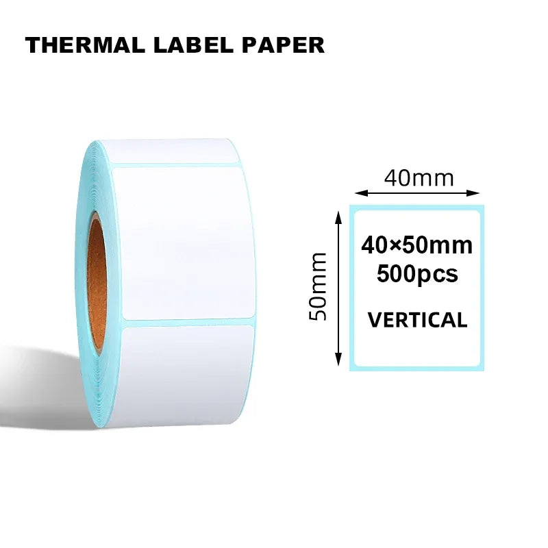 White thermal label roll with 40 x 50mm vertical layout and 500pcs