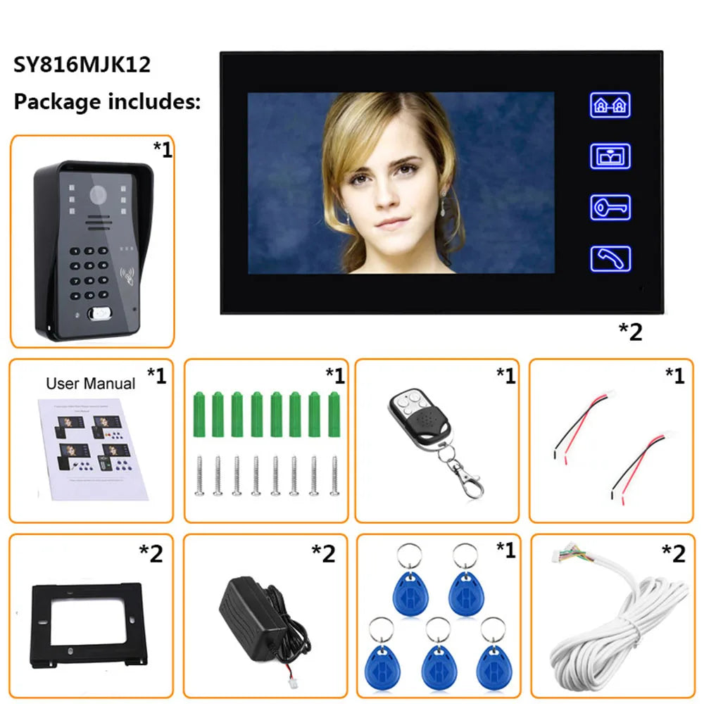 7inch Video Door Phone Intercom Doorbell With RFID Password IR-CUT 1000TV Line Camera Wireless Remote Access Control System
