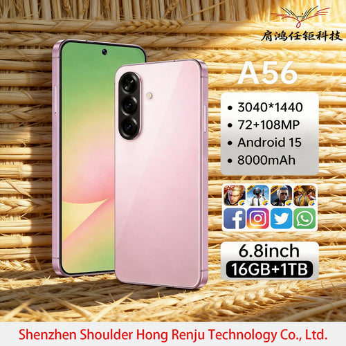 Smartphones in pink and green with triple-lens rear camera and curved edge