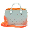 Light gray waterproof EVA tote trunk with orange liner, adjustable strap, and decorative holes for clog charms.